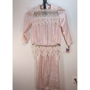 VTG Victorian NWT Crochet Lace Satin Cottagecore 2 Piece Dress Pastel Pink M